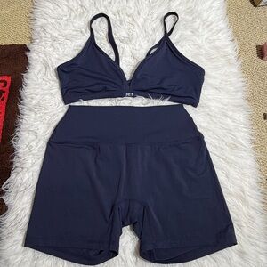 SET Active XL / XXL Navy Blue Matching Workout Set Sports Bra Shorts Airluxe